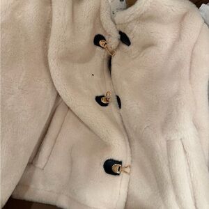 Cream Faux Fur Coat with Gold Accents